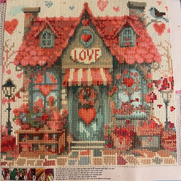 Finished Diamond Painting Cottage Love House 35×35cm Handmade Sparkly Wall Art - Picture 2 of 3